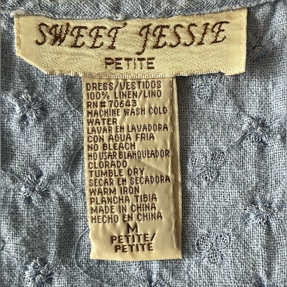 Vintage Sweet Jessie Bohemian Sky Blue Cottagecore 100% Linen Maxi Dress MP - Picture 8 of 11